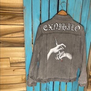 Gray Denim Jacket with Graphic Design Old English Ex Nihilo Another Influence M